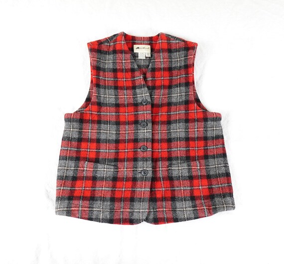 Vintage Eddie Bauer Paid Vest Women s Size Large Wool Blend Tartan Buffalo Check Lumberjack Made in Hong Kong 90s Etsy UK