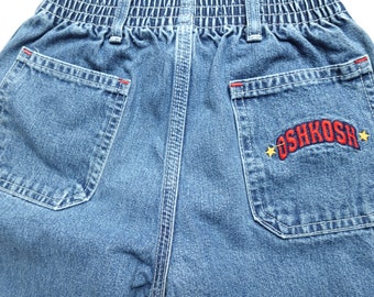 Vintage Oshkosh B'Gosh Jeans Kid's 6X Denim Pants 100% Cotton Stretchy Waist Embroidered Spellout Logo Made in Canada 80s 90s