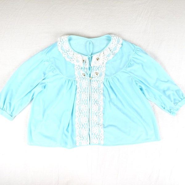 Vintage Lace Collar Lingerie Top Women's Large Egg Blue 70s