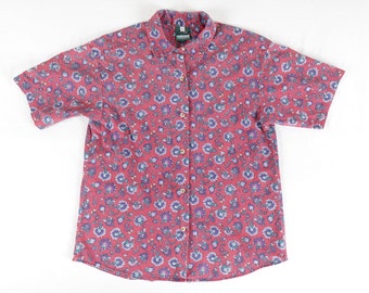 Vintage Northern Reflections Floral Blouse Shirt Women's Medium Cotton Collared Button Up 90s