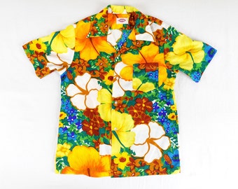 Vintage POMARE Hawaii Floral Shirt Men's Medium Bright Loud Hawaiian Tropical Button Up 60s 70s 80s