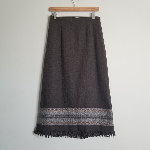 Vintage Lana Lee Petite Wool Midi Skirt With Fringe Made in