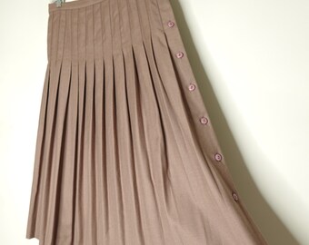 Vintage Aluffe Wool Pleated Skirt, Women's Size 15, Beige Button Up