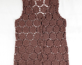 Vintage Handmade Cotton Crochet Vest, Women's Small, 1970s