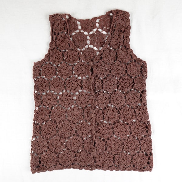 Vintage Handmade Cotton Crochet Vest, Women's Small, 1970s