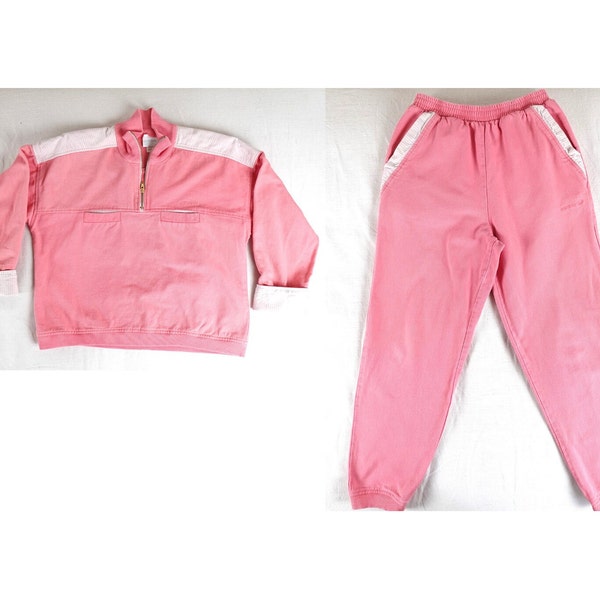 Vintage Adidas Cotton Tracksuit, Women's Small, 1980s Pink and Gray, Made in Canada