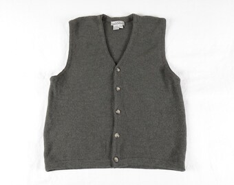 Vintage AKA Eddie Bauer Wool Sweater Vest Men's Medium / Large Lightweight Knit Button Up V-Neck Made in Hong Kong 90s