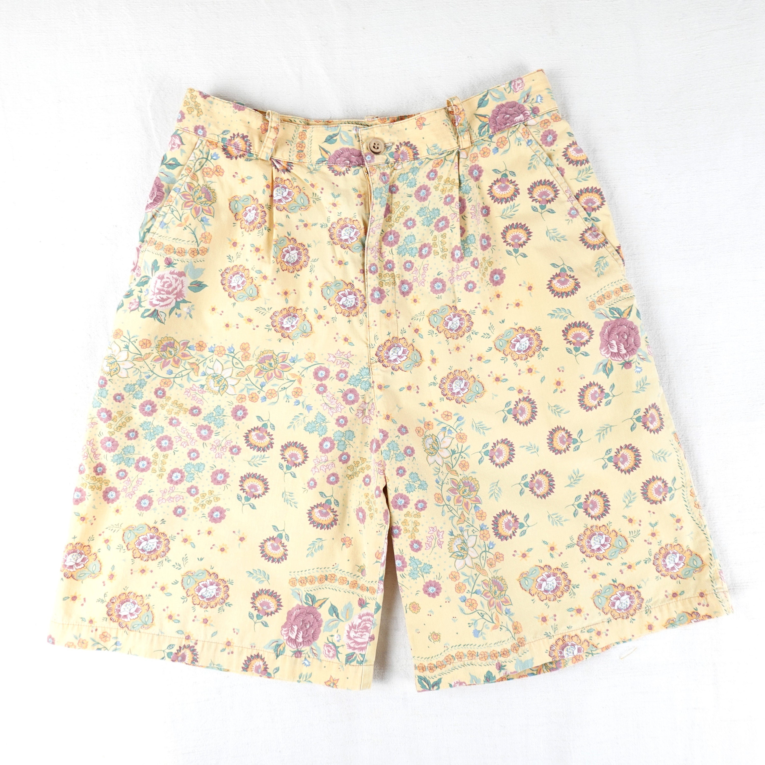 Vintage Ruff Hewn Floral Cotton High Waist Shorts, Made in