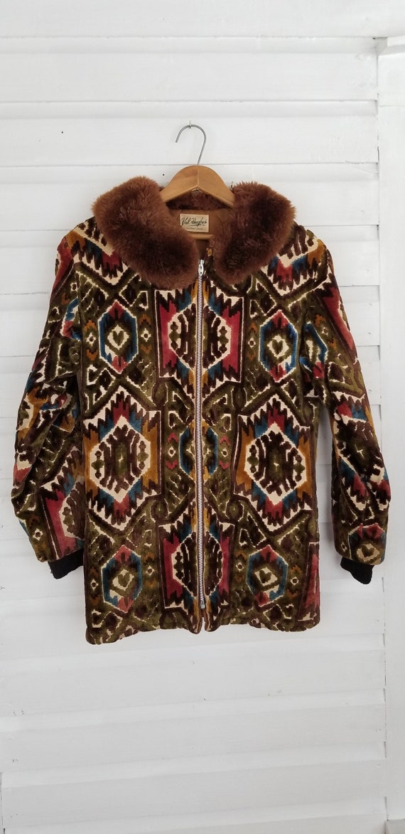 1960's Val Hughes Tapestry Jacket With Faux Fur Collar -  Israel