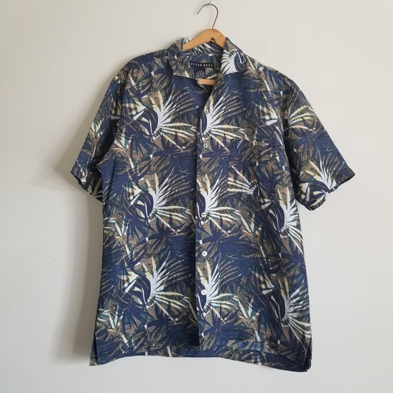 Vintage Cotton Reel Shirt Men's Medium Silk and Linen Tropical Hawaiian  Button Up 90s Y2K