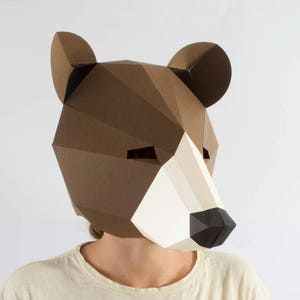 Bear mask, low poly mask for a kids dess up. Papercraft mask pdf pattern. image 2