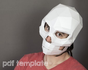 Skull mask, low poly horror mask. Creepy mask, masquerade mask men, death mask, skull decor.