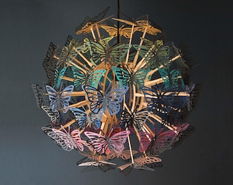 Butterfly Chandelier KIT: Ceiling Light fixture for a Rainbow Nursery, Eclectic Living Room or Cottagecore Girls Bedroom.