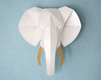 Papercraft 3d, Digital download, Nursery decor Elephant, 3d wall art, baby shower gift, elephant baby shower, faux taxidermy animal head