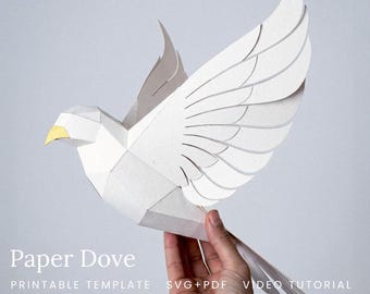 Sculpture en papier colombe | Modèle SVG et PDF | Symbole de paix du Saint-Esprit | Décoration de Noël ou de mariage.