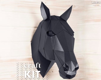 Horse head sculpture: Papercraft Craft KIT. Horse wall art, perfect birthday gift for a horse lover.