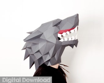 Wolf mask DIY plans. Low poly Werewolf mask. Scary Halloween mask. Werewolf costume, masquerade mask men.