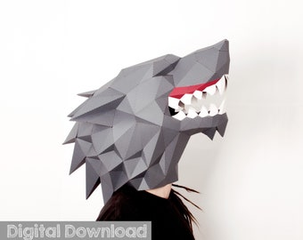 Wolf Mask Pattern: PDF SVG Template, Printable Papercraft, Scary Werewolf 