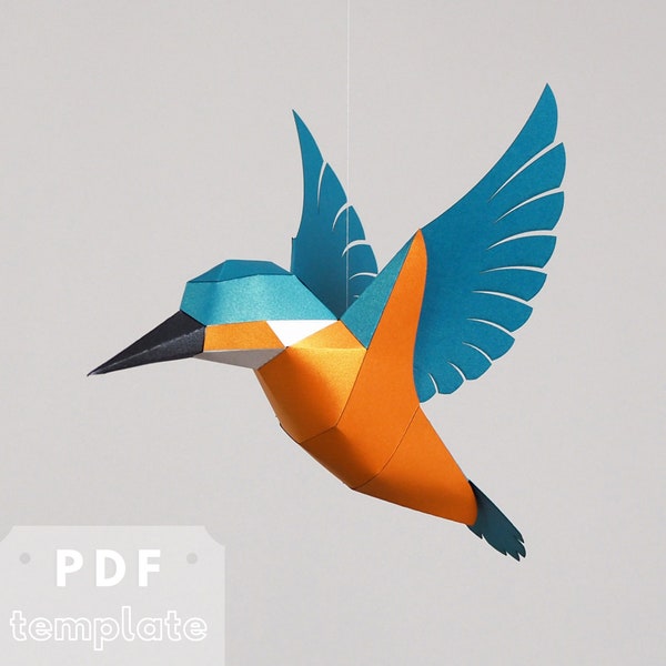 Kingfisher blue: papercraft pdf template. 3d papercraft Bird.