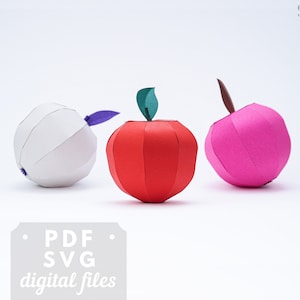 3d Apple SVG and PDF Papercraft, Paper Fruit patterns, DIY Farmhouse Decor and Summer Bowl Filler.