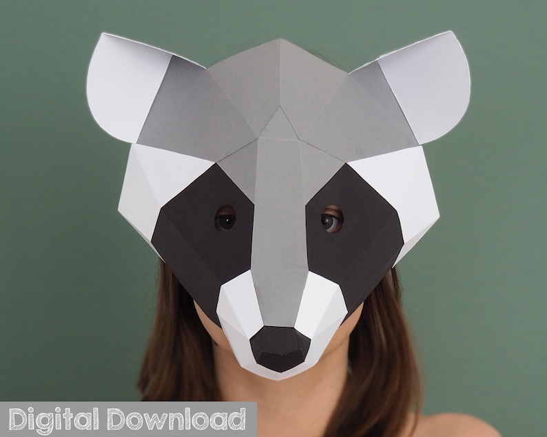masquerade mask. Paper mask Instant download Halloween mask papercraft mask Raccoon mask