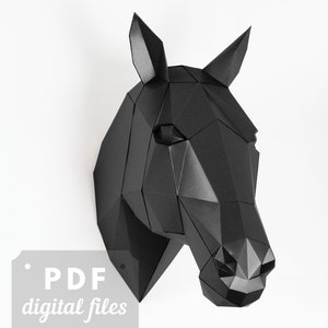 Horse trophy, modern 3d wall sculpture. Do it yourself - low poly papercraft template.