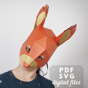 Eichhörnchen Maske SVG PDF Vorlage | Low Poly Waldtier Gesichtsmaske | Kinder Papercraft Kostüm DIY