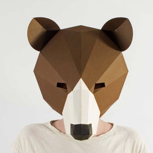 Bear mask, low poly mask for a kids dess up. Papercraft mask pdf pattern. image 6