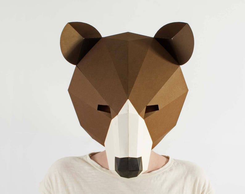 Bear mask, low poly mask for a kids dess up. Papercraft mask pdf pattern. image 6