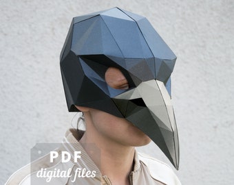 Bird Mask Template: Crow Mask Papercraft, Raven Pattern for Halloween or Cosplay.