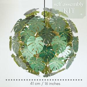 16 inch | 41 cm diameter. Monstera, Paper Lampshade. Tropical decor, Leaf Chandelier lighting: DIY KIT.