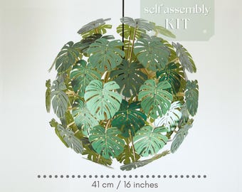 Monstera Paper Lampshade 16 inch | 41 cm. Tropical decor, paper chandelier lighting DIY KIT.