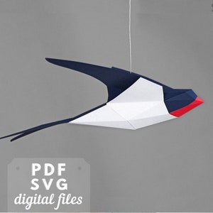 Swallow Papercraft, 3d Paper Bird pattern: PDF and SVG files. Papercraft Flying Bird, Easy DIY Craft.