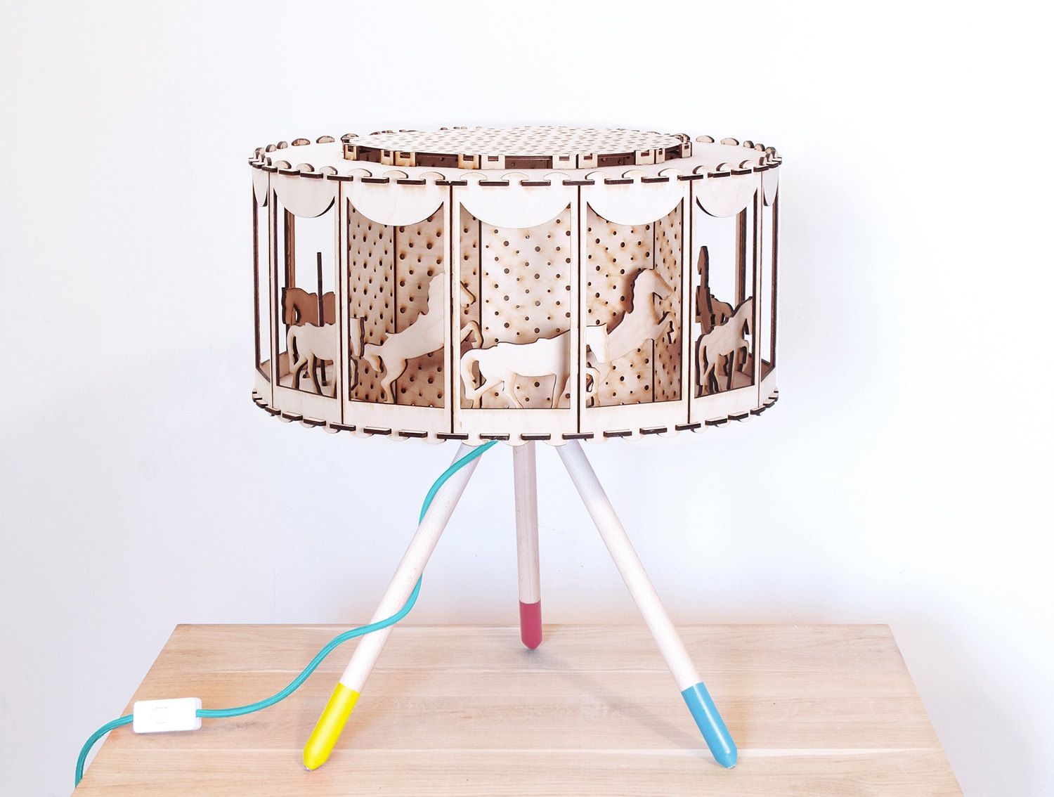 Rotating Lamp With Carousel Horse Wooden For Carnival Zoom