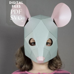 Mouse Mask for a DIY Costume. Papercraft PDF Pattern. Halloween 3d Rat face mask.