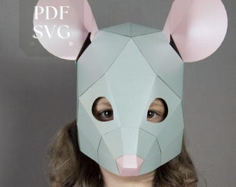 Mouse Mask for a DIY Costume. Papercraft PDF Pattern. Halloween 3d Rat face mask.