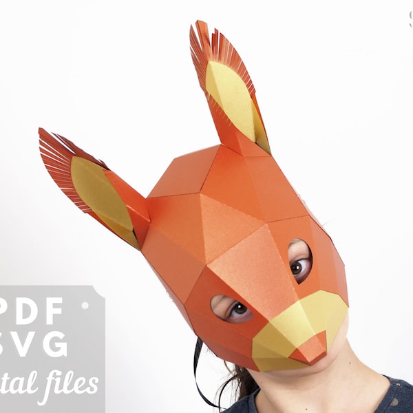 Animal mask for Kids. Squirrel PDF and SVG file. Woodland party costume. Forest school play. Printable card mask.