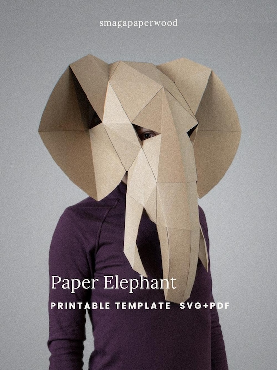 Elephant Mask Template | 3D Papercraft, PDF and SVG for Cricut | Halloween Costume, Masquerade & Cosplay