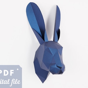 Rabbit wall decor: DIY papercraft, Printable PDF template. Animal wall art, low poly sculpture. DIY gift idea for a Rabbit lover.