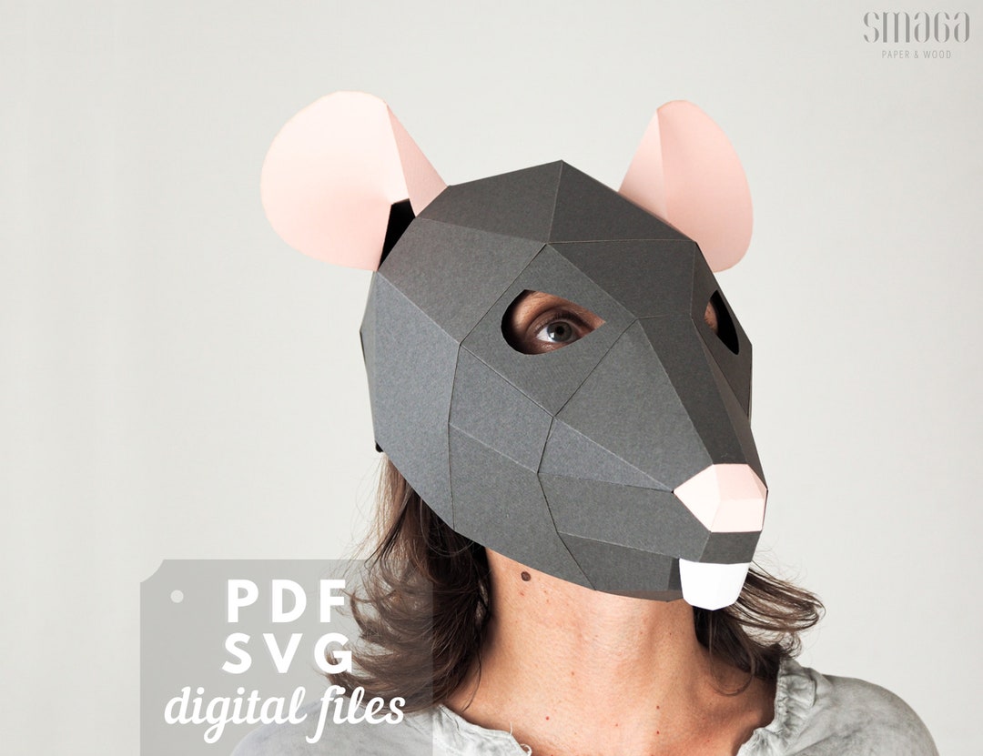 Rat Mask Papercraft 3D, PDF and SVG Template. Printable Low Poly Mask ...