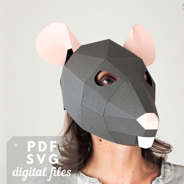 Rat mask template. 3D Papercraft DIY Costume - Halloween Cosplay Party PDF SVG