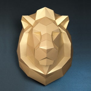 Lion 3d papercraft: Origami wall decoration. Printable animal sculpture, Unique DIY gift for him. image 2