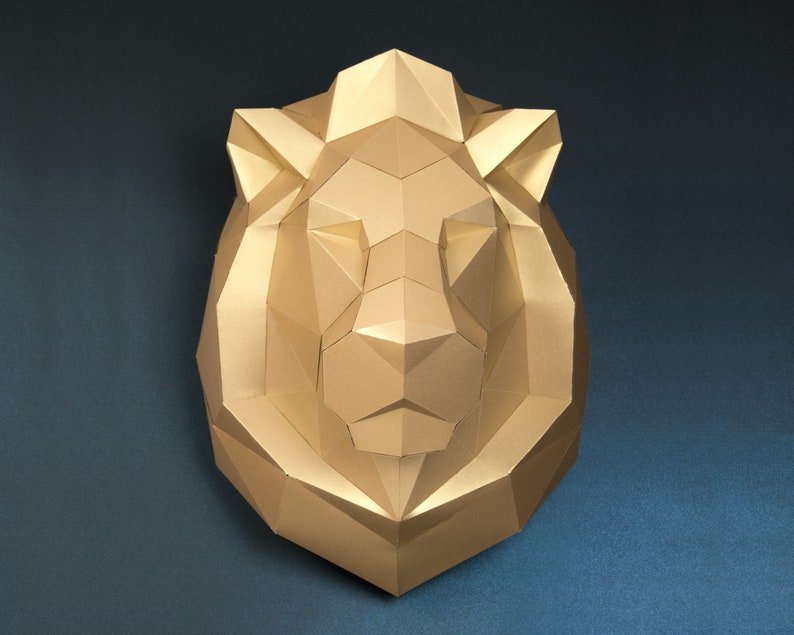 Lion 3d papercraft: Origami wall decoration. Printable animal sculpture, Unique DIY gift for him. image 2