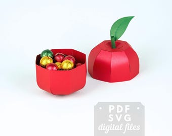 Apfel Geschenkschachtel Vorlage: PDF & SVG DIY Cricut Projekt, Papier Geschenkschachtel.