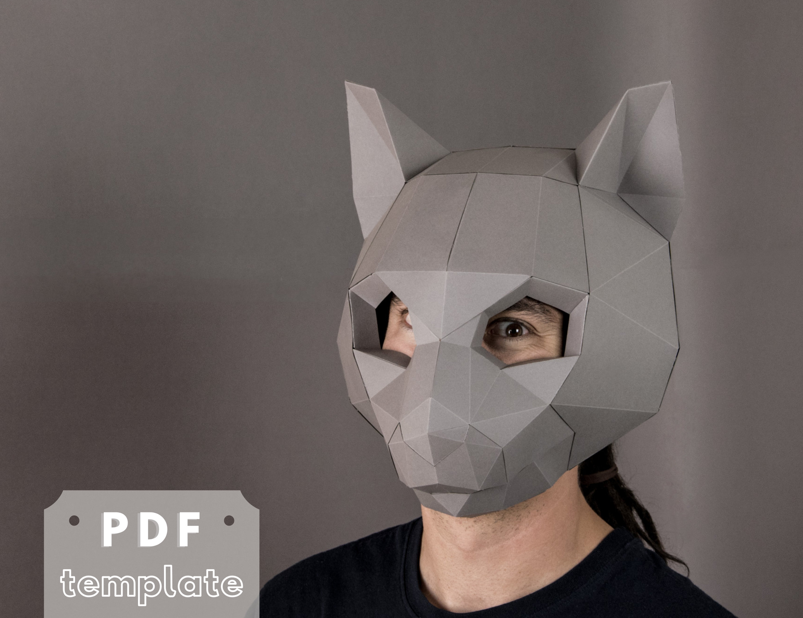 Printable DIY Cat mask 3d papercraft pdf pattern. Low poly | Etsy