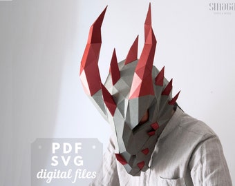 Printable dragon mask, Chinese New Year DIY mask, Dragon costume, papercraft mask. Skyrim cosplay, masquerade mask men.