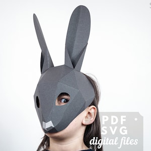 Bunny mask for Kids: DIY papercraft PDF and SVG files. Carnival Rabbit costume, bunny cosplay. Masquerade mask Craft.