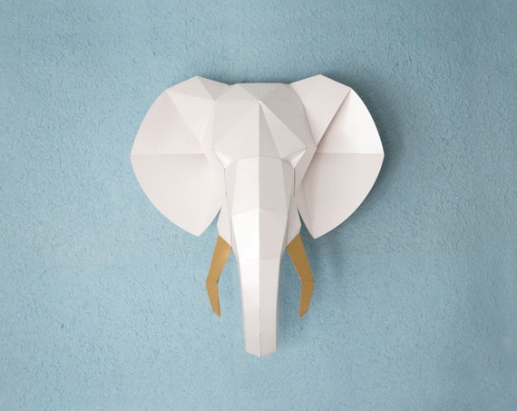 Elephant Sculpture Baby Room Decor Papercraft Elephant Digital Download Paper Trophy