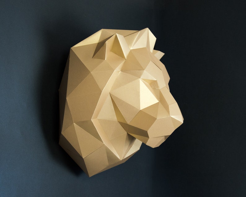 Lion 3d papercraft: Origami wall decoration. Printable animal sculpture, Unique DIY gift for him. image 3