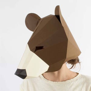 Bear mask, low poly mask for a kids dess up. Papercraft mask pdf pattern. image 4